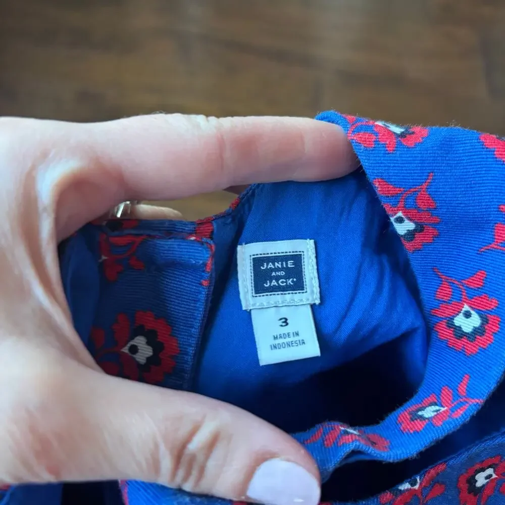 Janie and Jack Girl’s Poppy Print Dress Sz 3 Blue